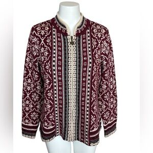 Appleseed's Maroon and White Fair Isle Zip Up Cardigan- PM
